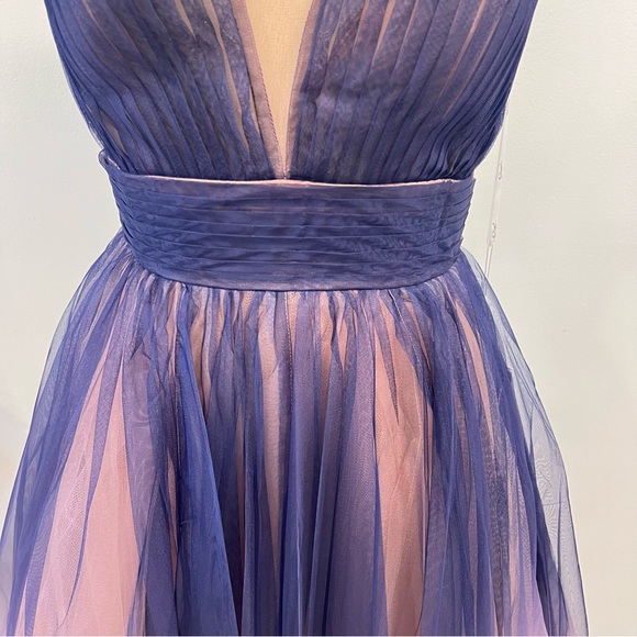 Mac Duggal 20403 Indigo Ombré Tulle Sleeveless V-Neck Midi Dress - Reemoly